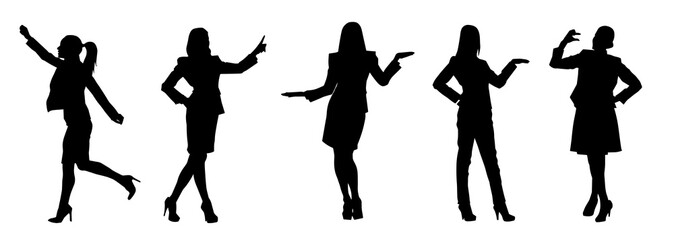 Silhouette collection of business woman in expressive pose