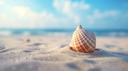 Fototapeta na wymiar A close interiorup of a seashell resting on the sand interior