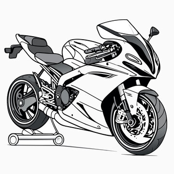 motocicleta aprilia rs 250 in black and white sin arco por detras mas clara, vector illustration line art
