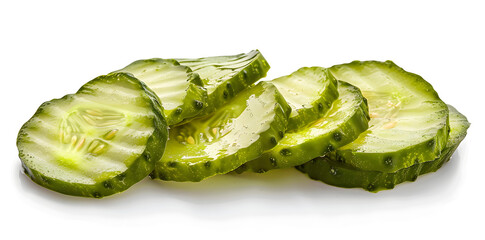 Sliced green pickles isolated on white background