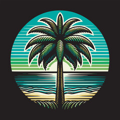 retro palm trees in the style of the 80s and 90s beach background vector illusration