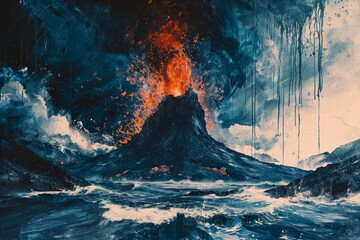 Fiery Eruption in Surreal Void - obrazy, fototapety, plakaty