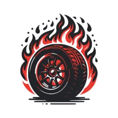 Foto auf Acrylglas wheel vehicle on fire graphic t-shirt design vector illustration © Rizaldy