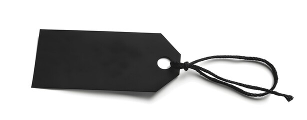 Blank black paper price tags or label, gift tags with cord for Mockup brand. horizontal. isolated on white background. copy space.