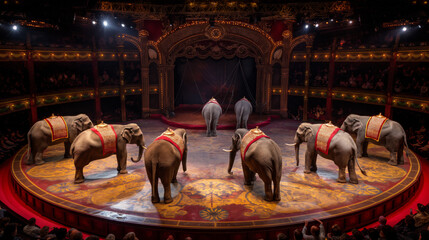 Circus elephants, aerial view