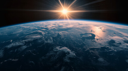 Scenic picturesque view of a sunrise seen from outer space