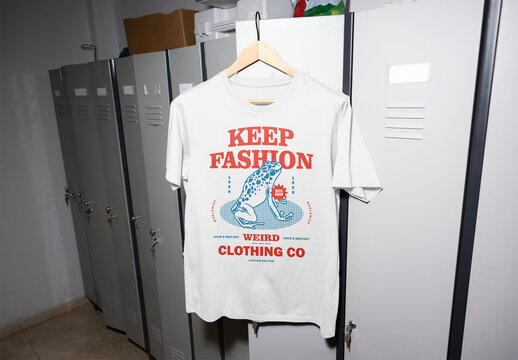 Mockup of customizable t-shirt on locker
