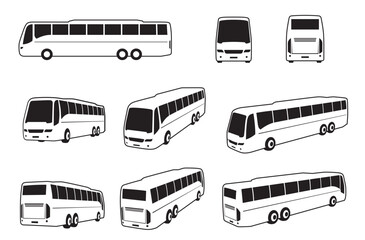 Tourist bus icon passenger travel public transportation service monochrome set isometric vector