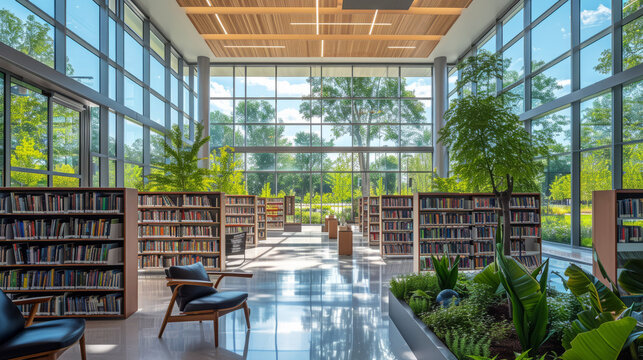 Modern public library with eco-friendly design and natural light