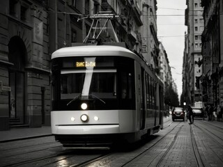Fototapeta premium Traversing City Streets on Modern Trams