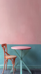 Empty table for placing products, wall background in pastel colors