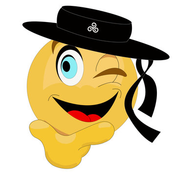 Expression d'un visage joyeux sur &eacute;motic&ocirc;ne, avec chapeau breton sur la t&ecirc;te