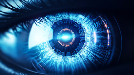 A realistic hologram of a human eye and a detail of a real eye