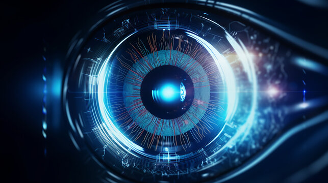 A realistic hologram of a human eye and a detail of a real eye