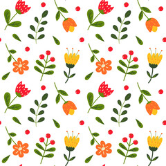 Garden flower, plants, botanical, seamless pattern vector design for fashion, fabric, gift wrap wallpaper and all prints. Hand drawn flower background for design and decoration. 