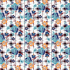 Checkered patchwork floral pattern seamless squired design.
