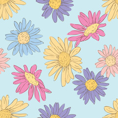 Fototapeta na wymiar Hand Drawn flowers background print for textile. The drawn flowers beautiful illustration for the fabric. Design ornament pattern seamless. Vector