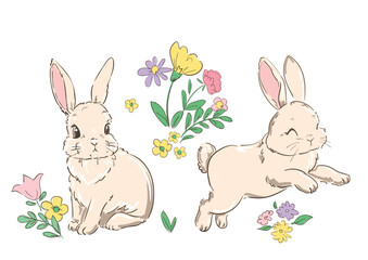 Hand Drawn Cute Bunny vector, design rabbit, kids print, Easter Bunny Clip Art