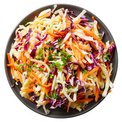 Coleslaw on plate top view isolated on white - obrazy, fototapety, plakaty