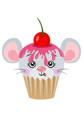 Cute mouse on top of a delicious cupcake