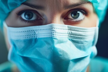 Close-Up of Healthcare Worker in Surgical Mask - obrazy, fototapety, plakaty