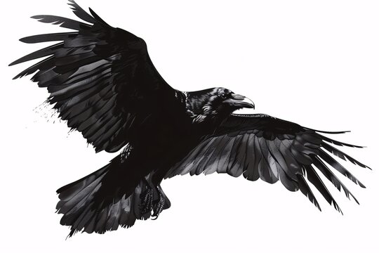 a black bird flying with wings spread