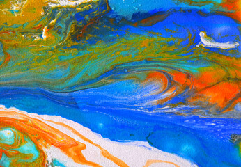 The original painting with acrylic paints. Abstract painting. Cold and warm colors. Wall art. For printing 300 dpi. Fluid art. Modern painting in the interior.  