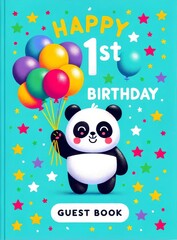 Panda's Colorful Balloon Celebration for First Birthday