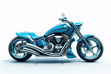 a blue motorcycle with chrome wheels
