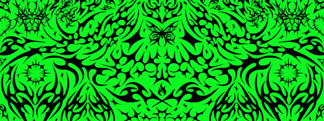 Cool Cyber Sigilism Tattoo Acid Pattern. Vector Neo Tribal Shapes Background. Y2k Gothic Backdrop.