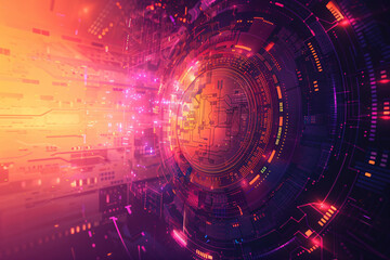 Futuristic circular interface on abstract digital background