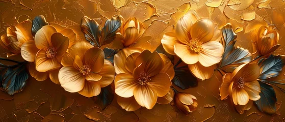 Tapeten Flowers, leaves. Abstract oil painting technique. Glowing golden texture. Prints, wall papers, posters, cards, murals, carpets, decorations, wall paintings, posters...... © Zaleman