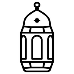 Black line Lantern Vector Design. Middle Eastern Islamic Arabic Lantern Symbol Icon, religious antique traditional lamp, vintage kerosene chandelier