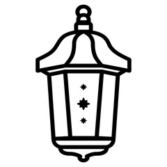 Black line Lantern Vector Design. Middle Eastern Islamic Arabic Lantern Symbol Icon, religious antique traditional lamp, vintage kerosene chandelier