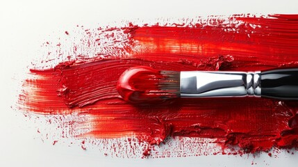 Over a white background, a red brush stroke is isolated