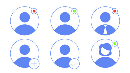 Set of different user profile avatar icon. social media user profile icon with status indicator. flat style vector illustration