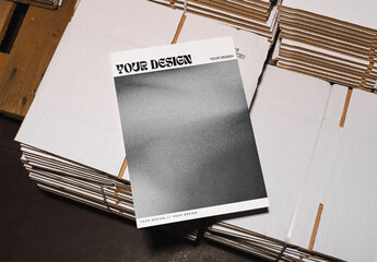 Mockup of A4 magazine with customizable cover, flash