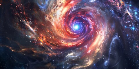 Colorful galaxy swirl in space.