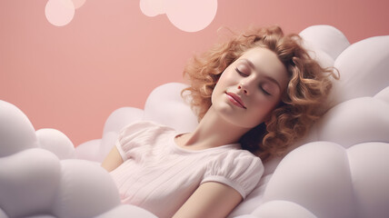 Obraz na płótnie Canvas sleep on bed blanket sleeping smiling beautiful dream Morning at Home