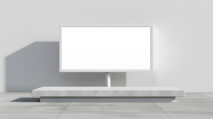 Blank outdoor advertising stands white billboard in front of gray wall. Horizontal, front view. copy space, mockup product.	