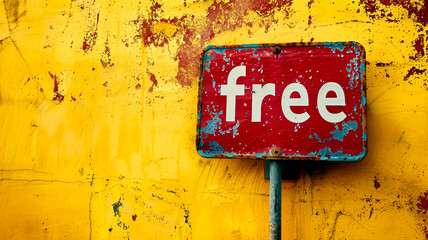 A sign with the word "free" and a yellow wall