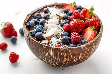 a bowl of fruit and chocolate