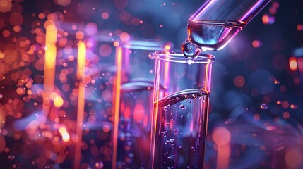 a drop of liquid being poured into a test tube - obrazy, fototapety, plakaty