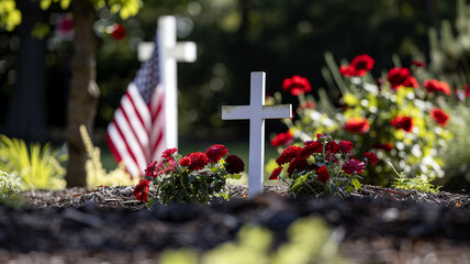 Cross on the grave of a veteran. - 755516589