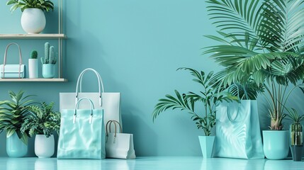 a group of bags and a plant in a room