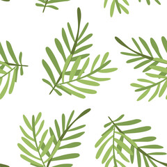 Floral Pattern with Hand Drawn Leaves on a White Background. Botanical Texture Design for Print, Wall Arts, and Wallpaper. Vector illustration.