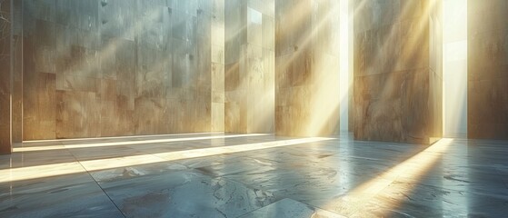 Abstract futuristic architecture with an empty concrete floor in 3D.