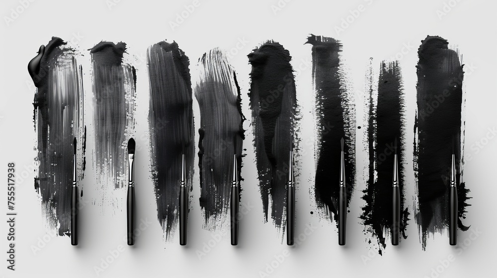 Fototapete a set of realistic black marker marks isolated on a grunge paper background. this is a realistic bru