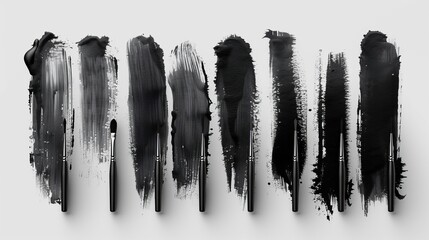 A set of realistic black marker marks isolated on a grunge paper background. This is a realistic brush line stroke set made with ink.