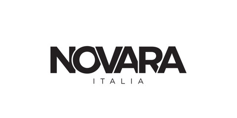 Novara in the Italia emblem. The design features a geometric style, vector illustration with bold typography in a modern font. The graphic slogan lettering.